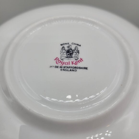 Royal Kent Staffordshire England Tea Cup Saucer Set Pink Gray Bone China - Picture 9 of 9
